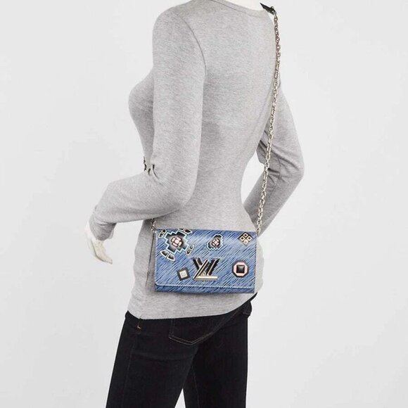 Louis Vuitton Blue Denim Aztec Epi Leather Twist Wallet on Chain Bag - Picture 7 of 12